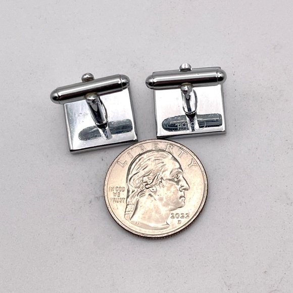 Silver Cufflinks With Mother of Pearl and Onyx Checkered Flag DDT Engraving - Picture 7 of 11